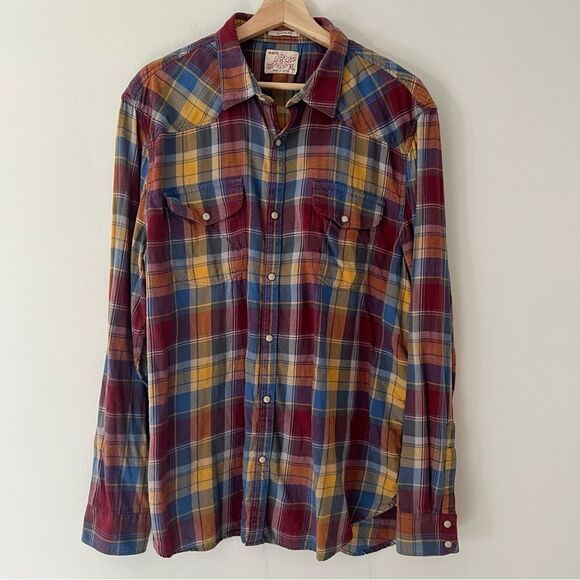 Lucky Brand Vintage Y2K Flannel Western Pearl Snap Buttons Size XL - Picture 1 of 7